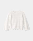 Toddler Girl Scalloped Sweater - Ivory, image 1 of 3 slides