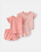 B&eacute;b&eacute; fille - Ensemble 4 pi&egrave;ces haut et short &agrave; motif de crabe - Rose, image 1 sur 3 diapositives