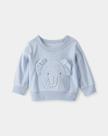 Baby Boy Elephant Terry Pullover Sweatshirt - Blue, 