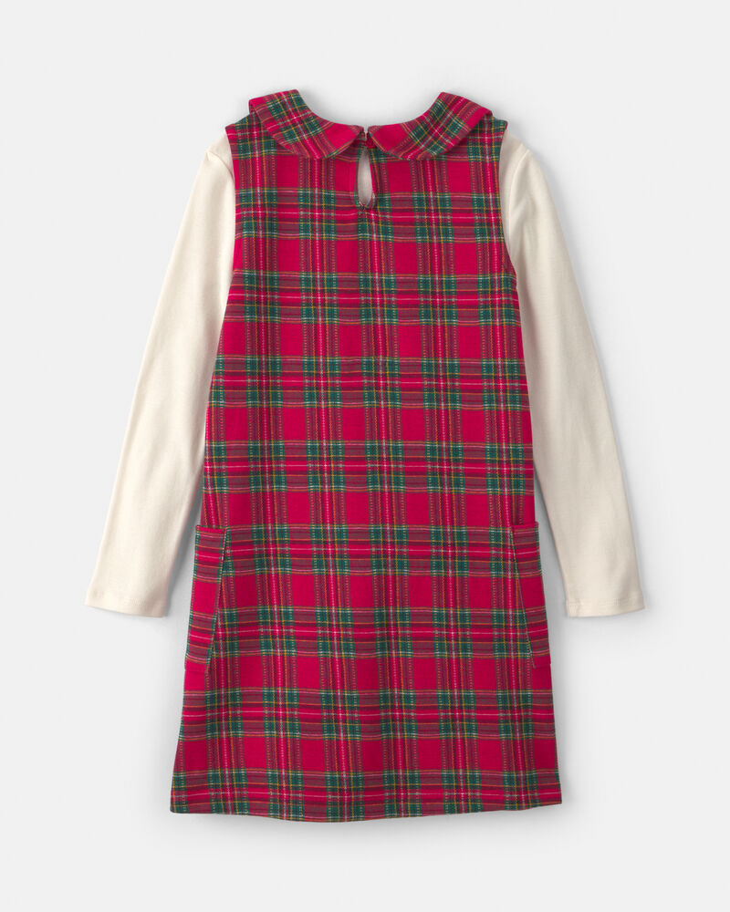 Girls 2-Piece Plaid Cardigan Dress Set - Red/Cream, image 2 of 6 slides