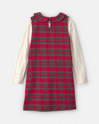 Girls 2-Piece Plaid Cardigan Dress Set - Red/Cream, image 2 of 6 slides