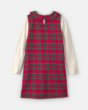 Girls 2-Piece Plaid Cardigan Dress Set - Red/Cream, 