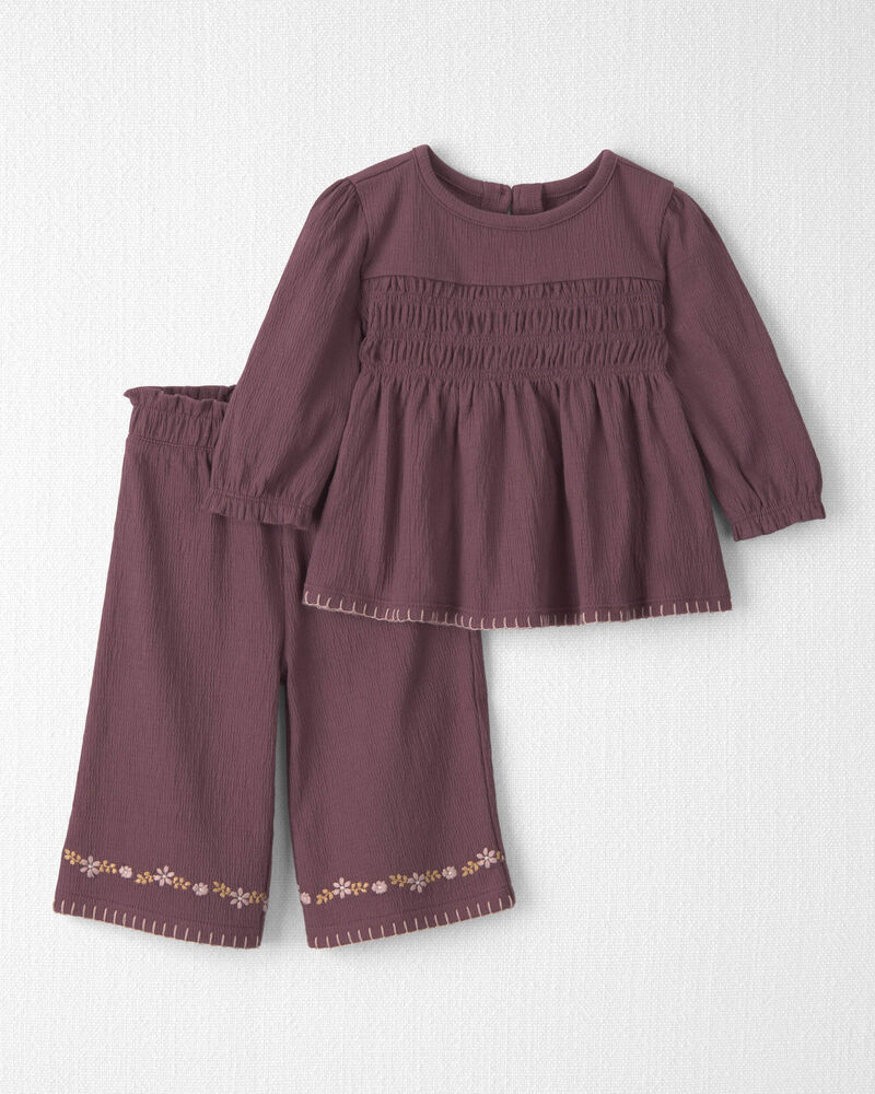 Baby Girl 2-Piece Organic Cotton Smocked Top & Pant Set, image 1 of 6 slides