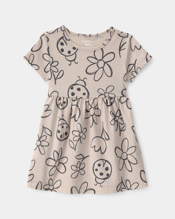 Baby Girl Floral Ladybug Short-Sleeve Dress - Brown, 