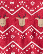 Toddler Boy Christmas Reindeer Fair Isle Cotton Long-Sleeve Sweater - Red, image 2 of 3 slides