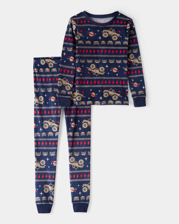 Boys Monster Truck DreamPlush Snug Fit 2-Piece Pajamas - Navy, 