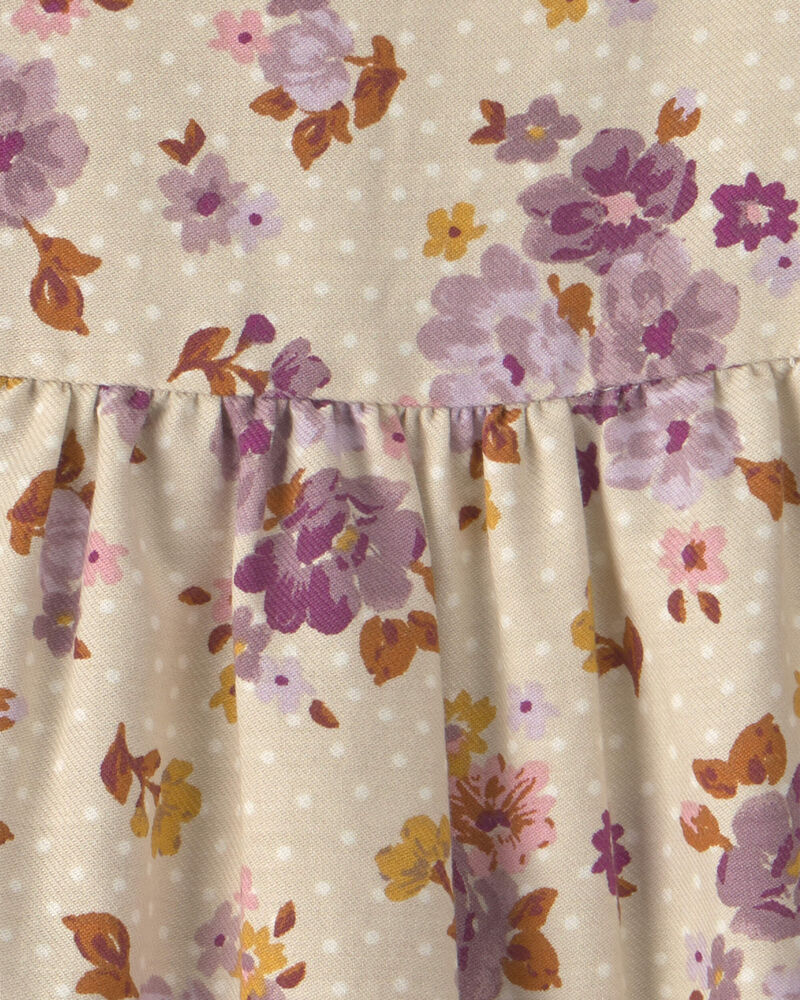 B&eacute;b&eacute; fille - Ensemble 2 pi&egrave;ces robe manches longues en serg&eacute; &agrave; motif floral &ndash; Cr&egrave;me, image 5 sur 5 diapositives