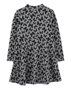 Kid Butterfly Print Mock Neck Long-Sleeve Dress, image 2 of 4 slides