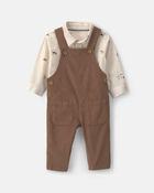 Baby Boy 2-Piece Twill Long-Sleeve Overall Set - Brown, image 1 of 8 slides