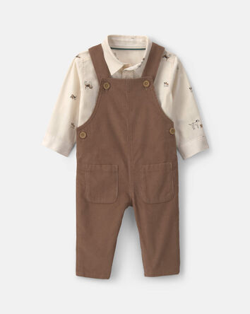 Baby Boy 2-Piece Twill Long-Sleeve Overall Set - Brown, 