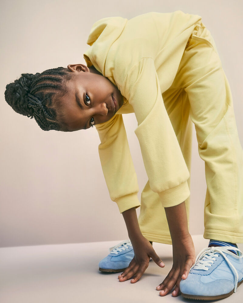Filles - Pantalon &agrave; jambe large en jersey bouclette - Jaune, image 2 sur 4 diapositives