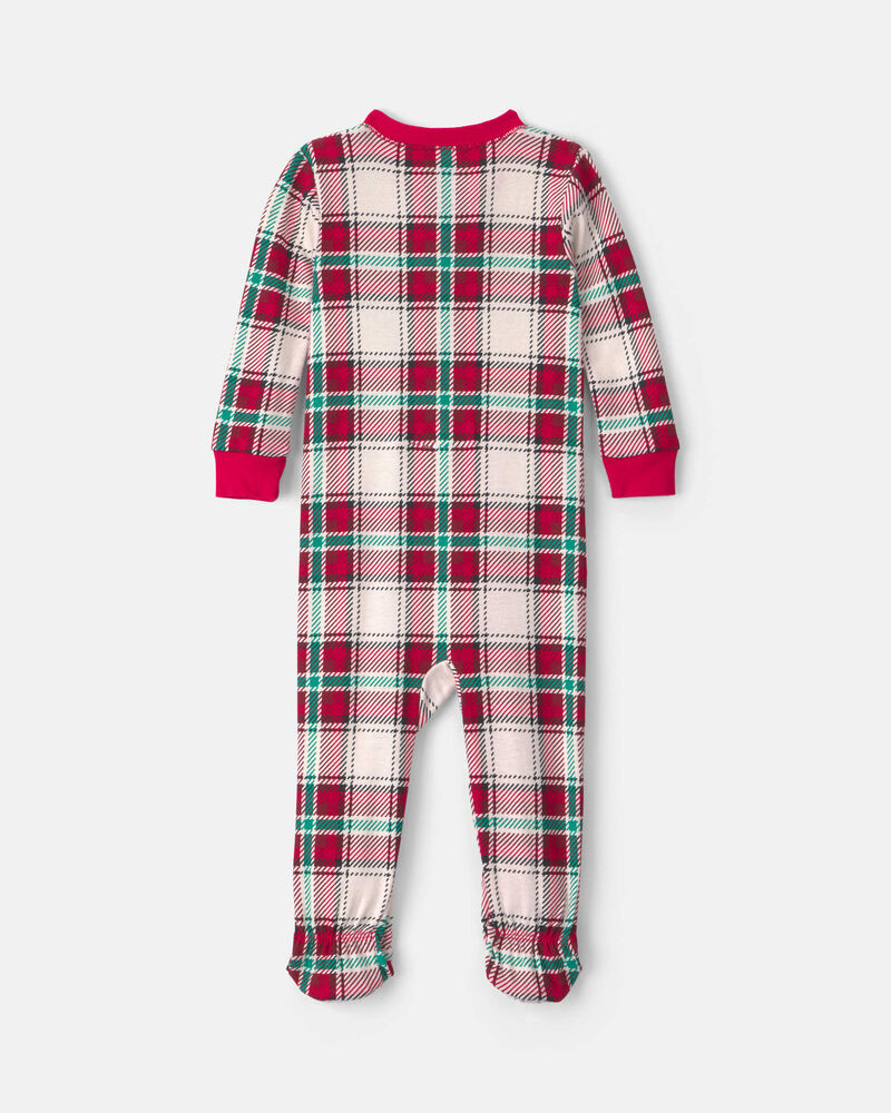 Baby 1-Piece Christmas Plaid 2-Way Zip 100% Cotton Snug Fit Footed Pyjama - Red/Green, image 2 of 5 slides