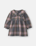 Baby Girl Plaid Peter Pan Collar Long-Sleeve Dress - Grey/Pink, image 1 of 5 slides