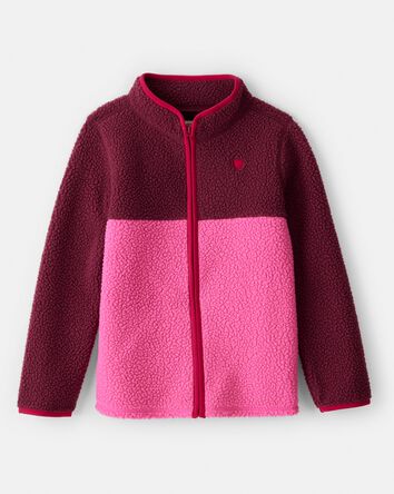 Girls Microfleece Long-Sleeve Zip-Up Jacket - Pink, 