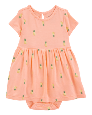 Baby Pineapple Print PurelySoft Bodysuit Dress - Coral, 