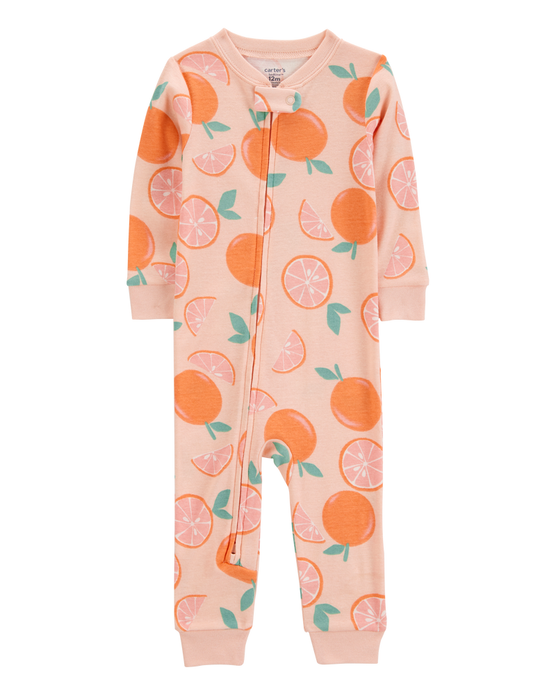 Baby Orange Print Snug Fit Cotton 1-Piece Pyjamas, image 1 of 4 slides