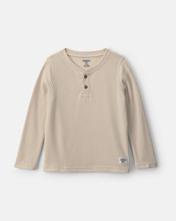 Thermal Long-Sleeve Henley T-Shirt - Tan, 