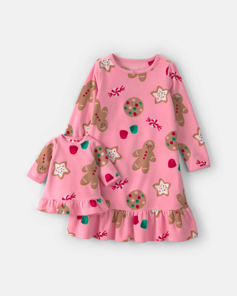 Filles - Ensemble 2 robes de nuit amples en molleton &agrave; motif pain d&rsquo;&eacute;pice de No&euml;l et robe de nuit pour poup&eacute;e &ndash; Rose, image 1 sur 2 diapositives