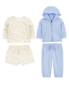 Baby 4-Piece French Terry Mix-and-Match Outfit Set - Blue/Ivory, image 1 of 11 slides