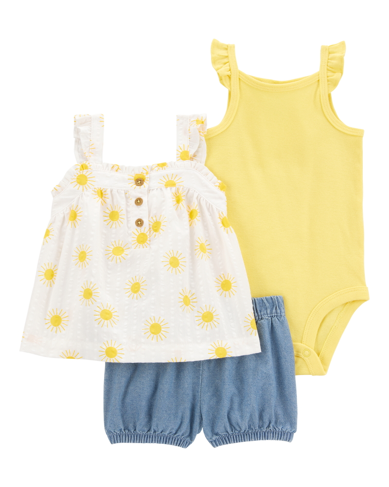 Baby Girl 3-Piece Outfit Set - Yellow/Chambray, image 1 of 5 slides