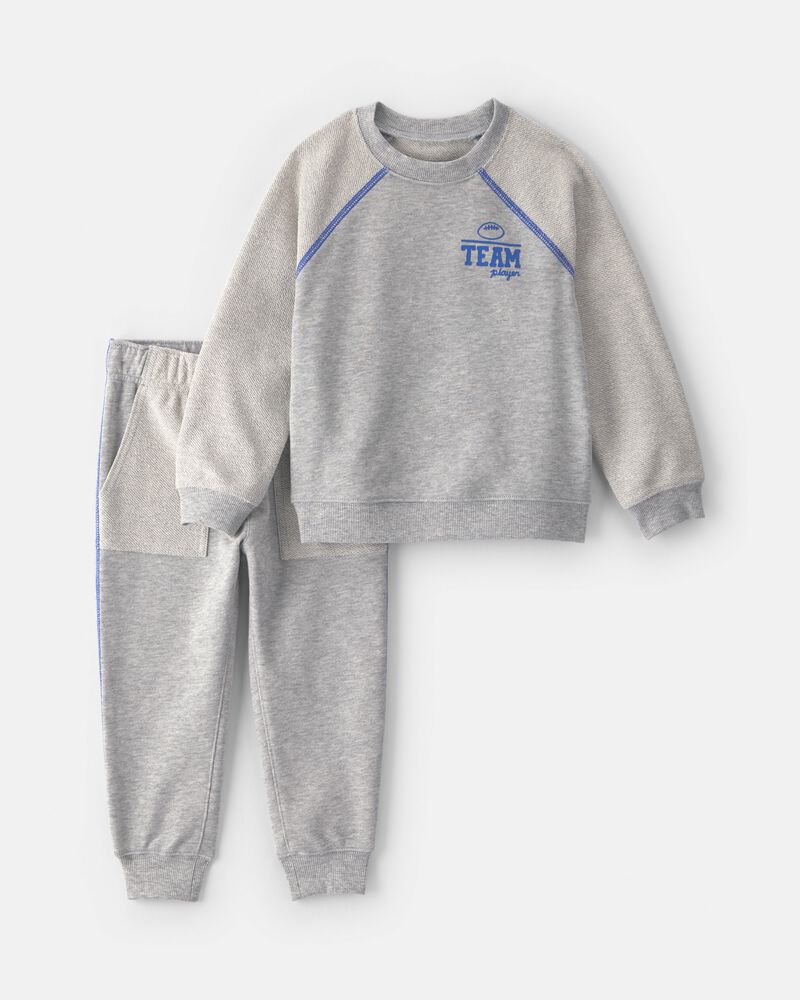 Toddler Boy 2-Piece 'Team Player' French Terry Sweatshirt & Pant Set - Grey, image 1 of 7 slides
