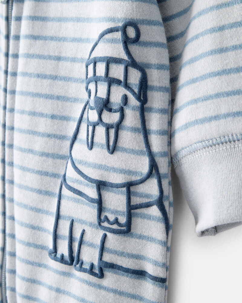 Baby Boy Walrus 100% Cotton Long-Sleeve Snug Fit Sleeper- Blue, image 3 of 5 slides