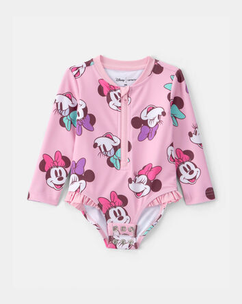 Baby Girl Disney&copy; Minnie Mouse Gingham Long-Sleeve 1-Piece Swimsuit - Pink, 