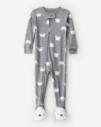 Toddler Boy Polar Bear Cotton Snug Fit Footie 1-Piece Pyjamas - Grey, 