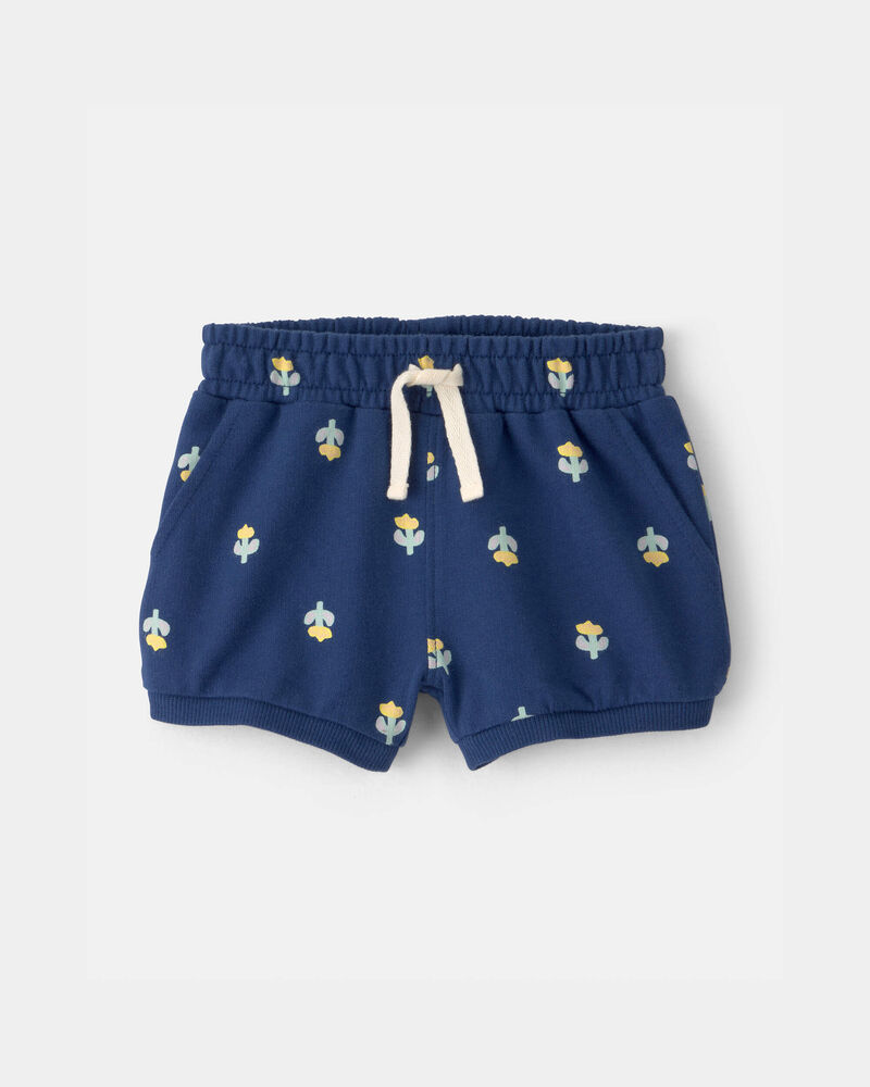 B&eacute;b&eacute; fille - Short en jersey bouclette, fleurs - Bleu, image 1 sur 3 diapositives