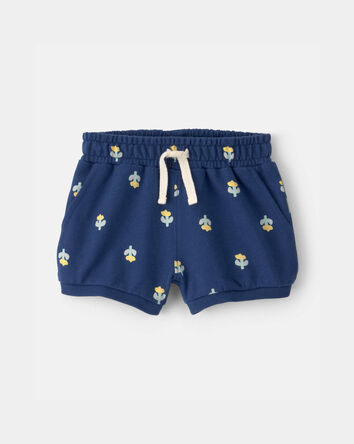 B&eacute;b&eacute; fille - Short en jersey bouclette, fleurs - Bleu, 