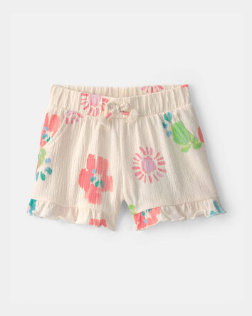 Baby Girl Ruffle-Trim Tropical Floral Shorts - Cream, 