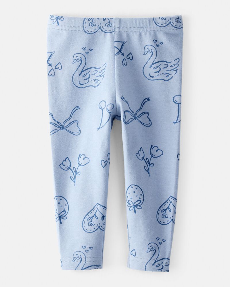 Baby Girl Bow Icon Pull-On Stretch Leggings - Blue, image 2 of 4 slides