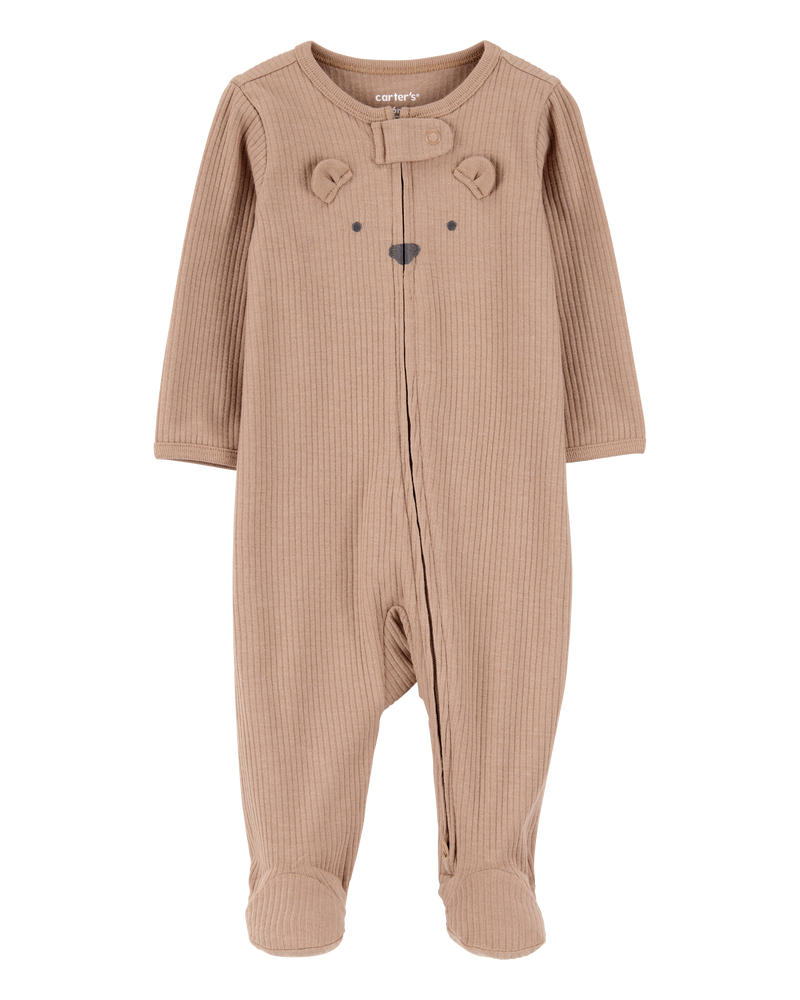 Baby Bear 2-Way Zip Ribbed Sleeper pyjamas, image 1 of 3 slides