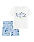 Toddler Shark Print Loose Fit 2-Piece Pyjamas - Blue, image 1 of 3 slides