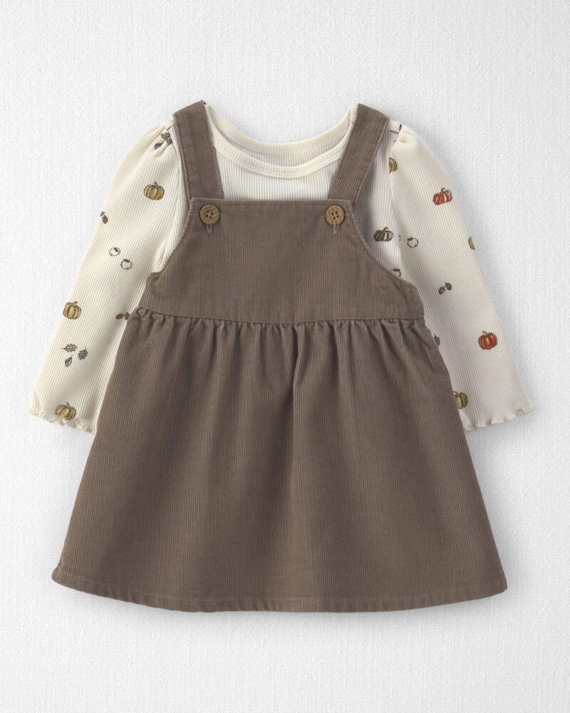 B&eacute;b&eacute; fille - Ensemble 2 pi&egrave;ces chasuble en velours c&ocirc;tel&eacute; de coton biologique, image 1 sur 6 diapositives
