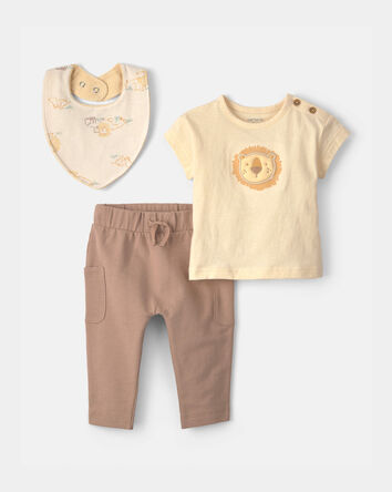 B&eacute;b&eacute; gar&ccedil;on - Ensemble 3 pi&egrave;ces haut &agrave; motif lion et pantalon - Brun, 