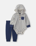 Baby Boy 2-Piece Striped Long-Sleeve Bodysuit & Pant Set - Navy Blue, image 1 of 5 slides