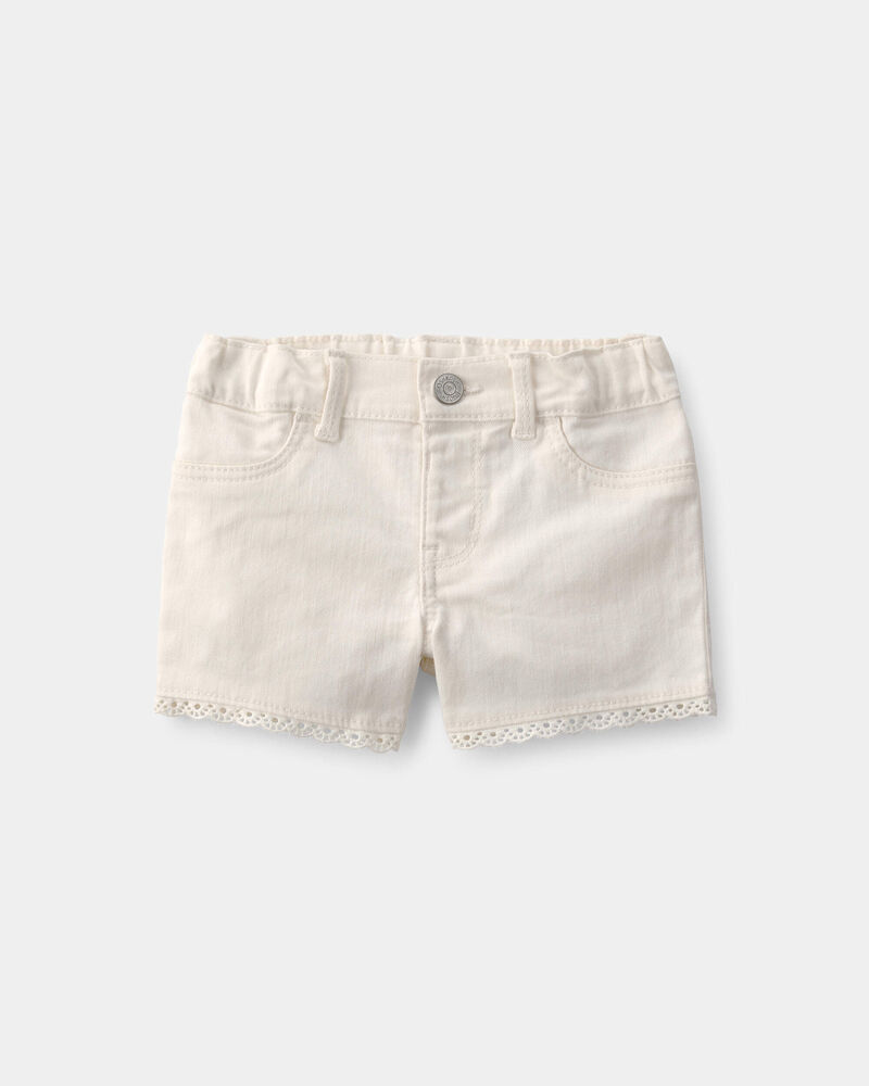 Baby Girl Eyelet Trim Twill Shorts - Cream, image 1 of 4 slides