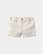 Baby Girl Eyelet Trim Twill Shorts - Cream, image 1 of 4 slides