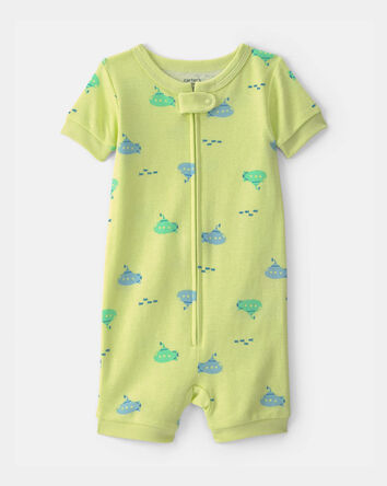 B&eacute;b&eacute; gar&ccedil;on - Pyjama barboteuse 1 pi&egrave;ce en 100 % coton &agrave; motif sous-marin - Vert, 