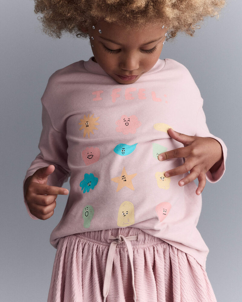 Toddler Girl 'I Feel' Long-Sleeve Relaxed Graphic Tee - Rose, image 1 of 6 slides