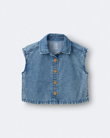 Toddler Girl Sleeveless Button-Down Top in Chambray, 