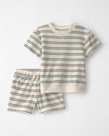 Tout-petit - Ensemble 2 pi&egrave;ces haut et short en tissu &eacute;ponge avec coton biologique &agrave; rayures, 