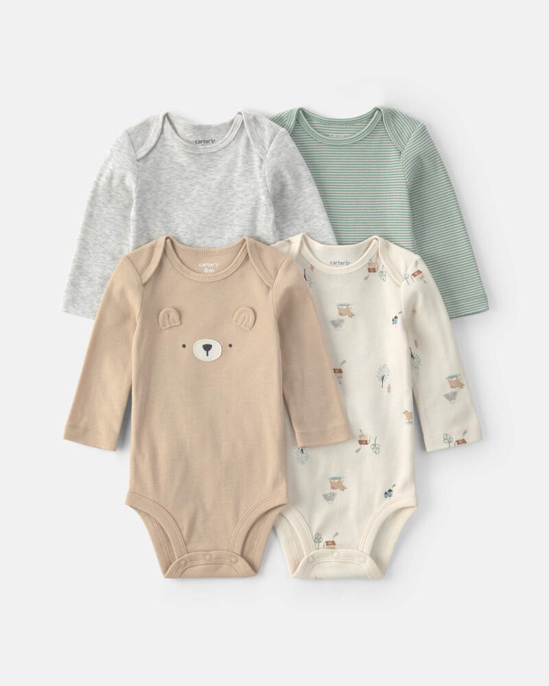 Baby 4-Pack Bear Long-Sleeve Bodysuits, image 1 of 6 slides