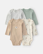 Baby 4-Pack Bear Long-Sleeve Bodysuits, image 1 of 6 slides