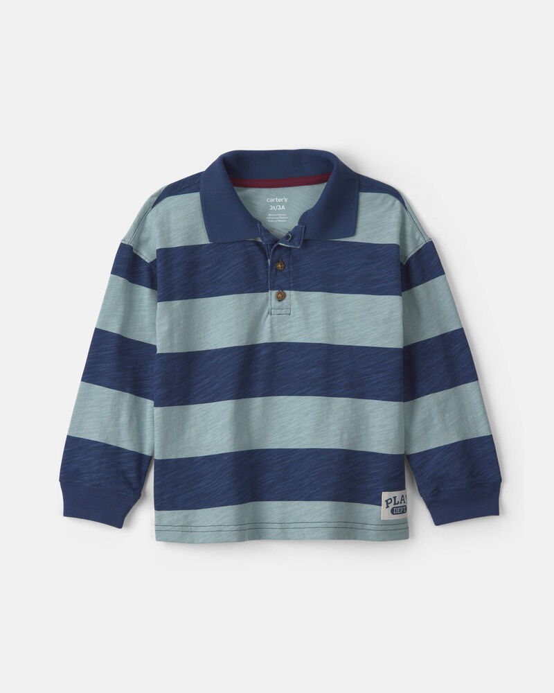Toddler Boy Striped Long-Sleeve Henley T-Shirt - Navy Blue, image 1 of 6 slides