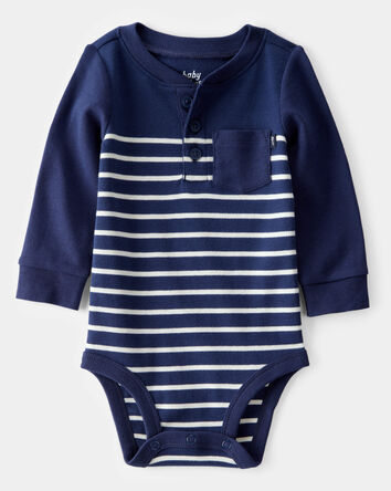 Baby Boy Striped Long-Sleeve Bodysuit - Navy, 