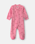 Baby Girl Bow Fleece 2-Way Zip DreamPlush Sleepers - Pink, image 1 of 6 slides