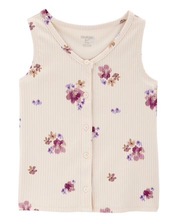 Kid Floral Print Button-Down Ribbed Vest, 