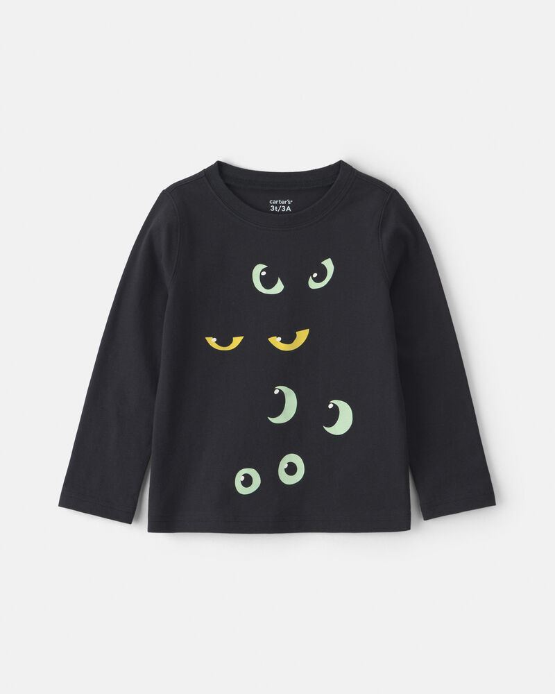 Tout-petit - T-shirt manches longues &agrave; imprim&eacute; de yeux d&rsquo;Halloween &ndash; Noir, image 1 sur 2 diapositives